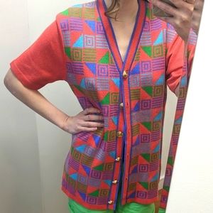 Vintage Ami Knits geometric button up sweater shirt